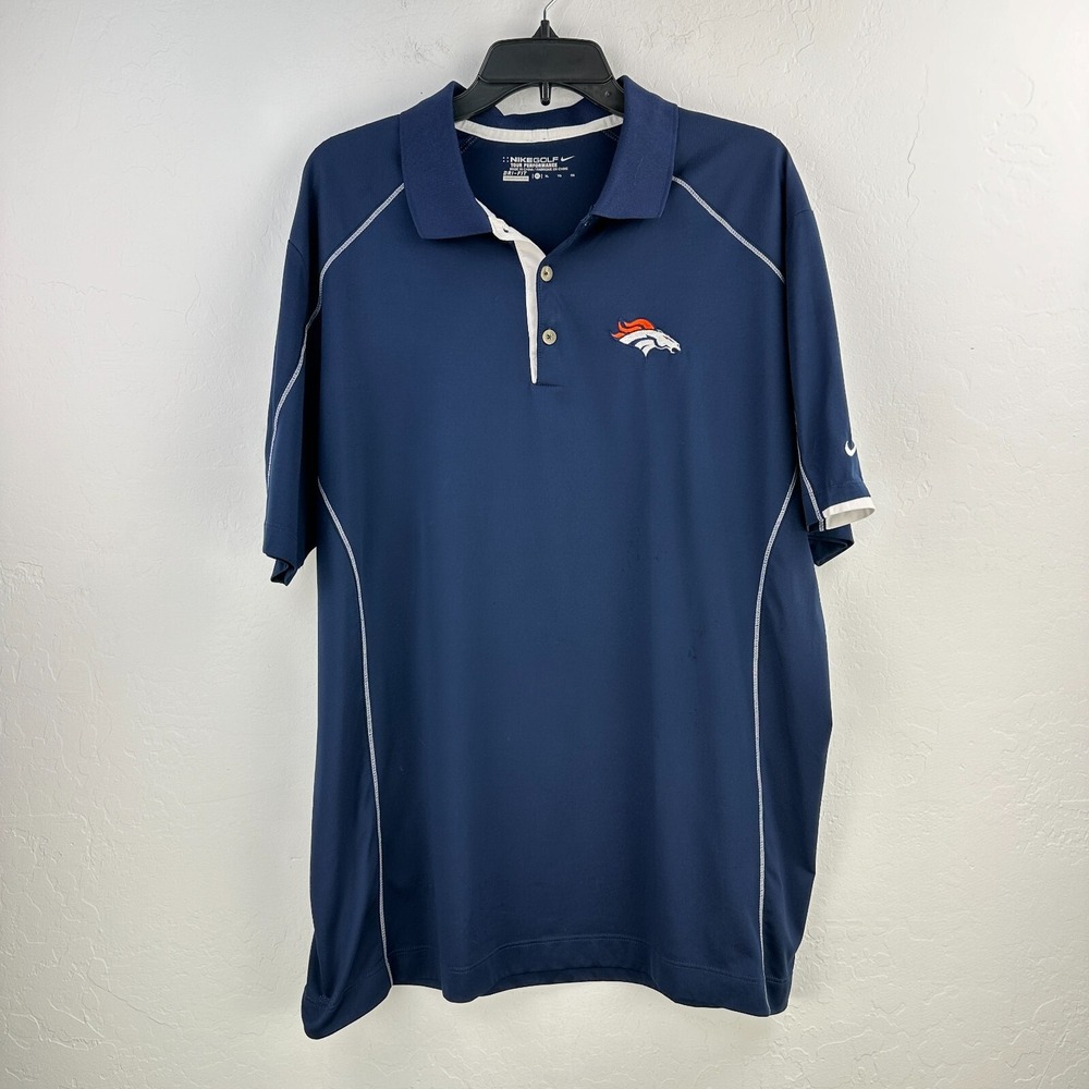 Nike Golf Dri Fit Denver Broncos Polo Shirt Mens XL Blue NFL Football Coach Fan‎